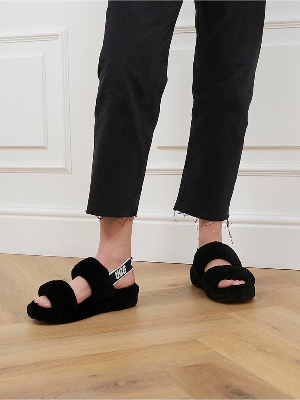 UGG Oh Yeah slide slippers with shearling upper and logo strap